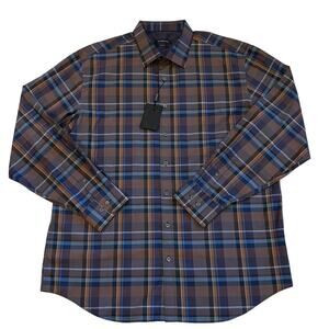 Bugatchi Dress Shirt Mens Size 2XL Brown Plaid Classic Fit Button Up Long Sleeve